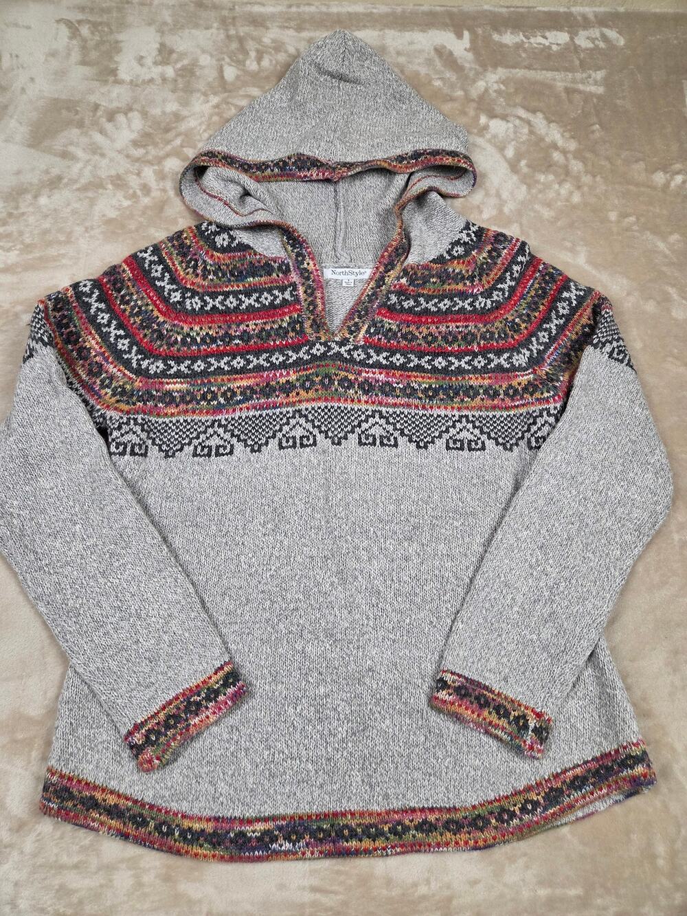 North Style Gray Fair Isle Hooded Knit Sweater